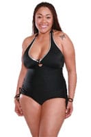 Black And Silver Trim Halter Swimsuit  - 39$ - Torrid